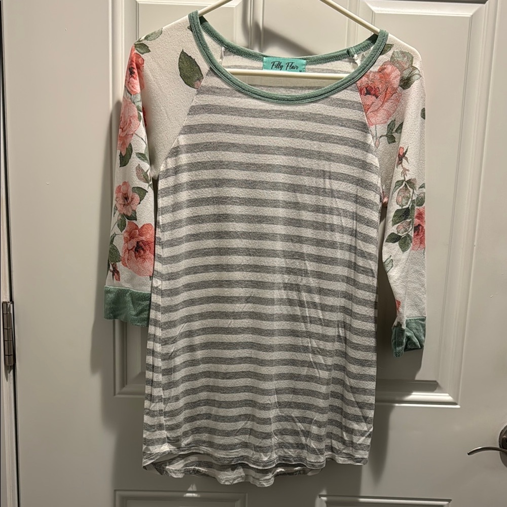 Filly Flair Pink and Gray Tunic with 3/4 Sleeves